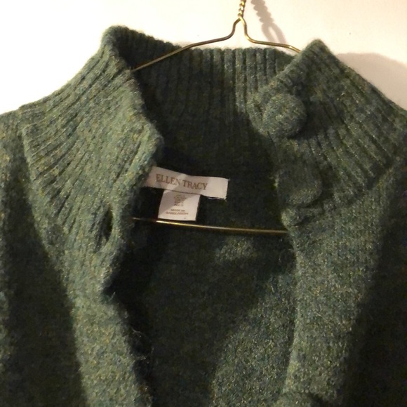 Long dark green wool cardigan -mock neck - Picture 2 of 3